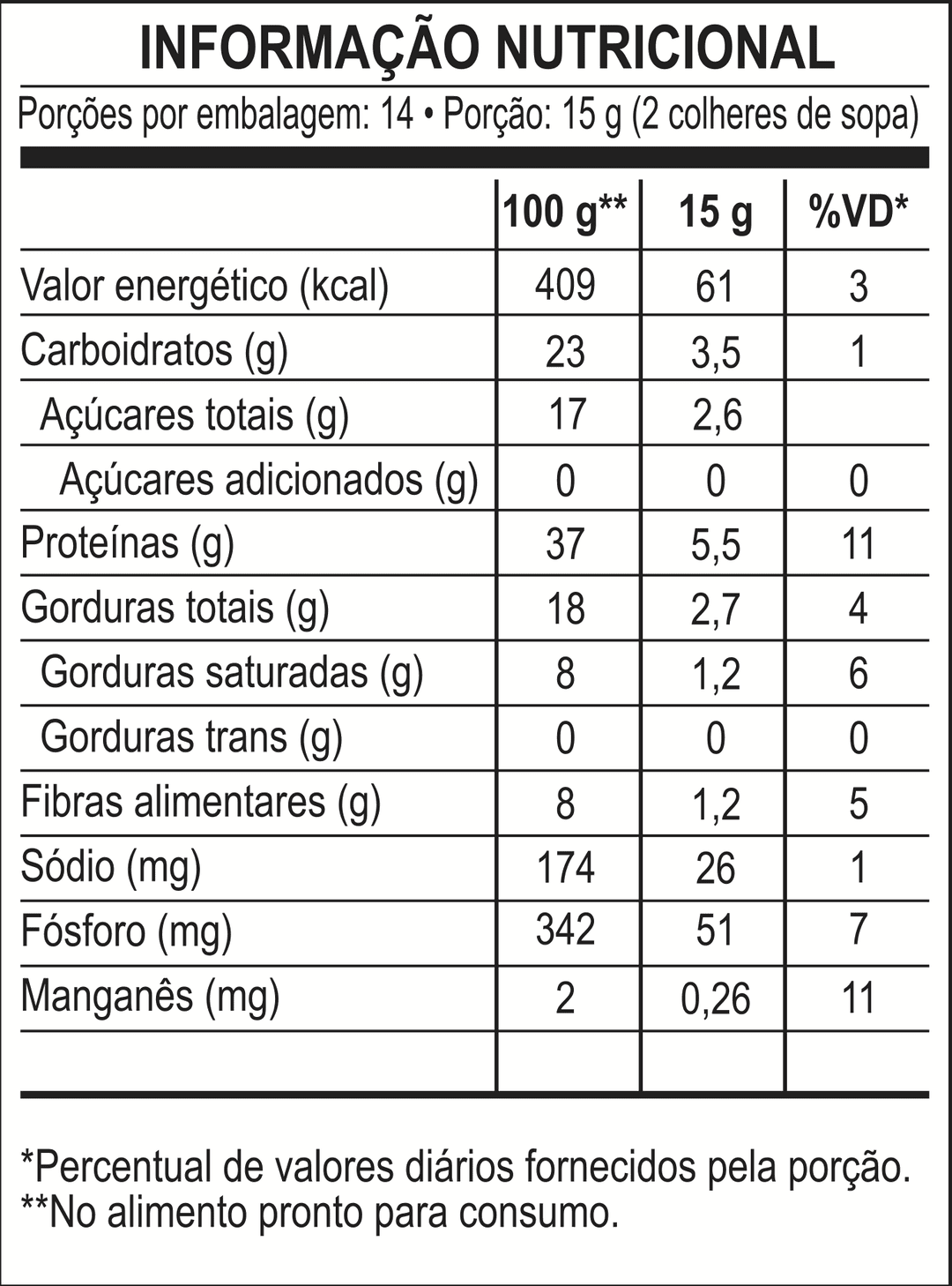 Tabela nutricional de Pasta de Amendoim em Pó Brigadeiro