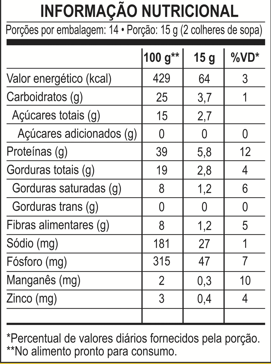 Tabela nutricional de Pasta de Amendoim em Pó Leite em Pó