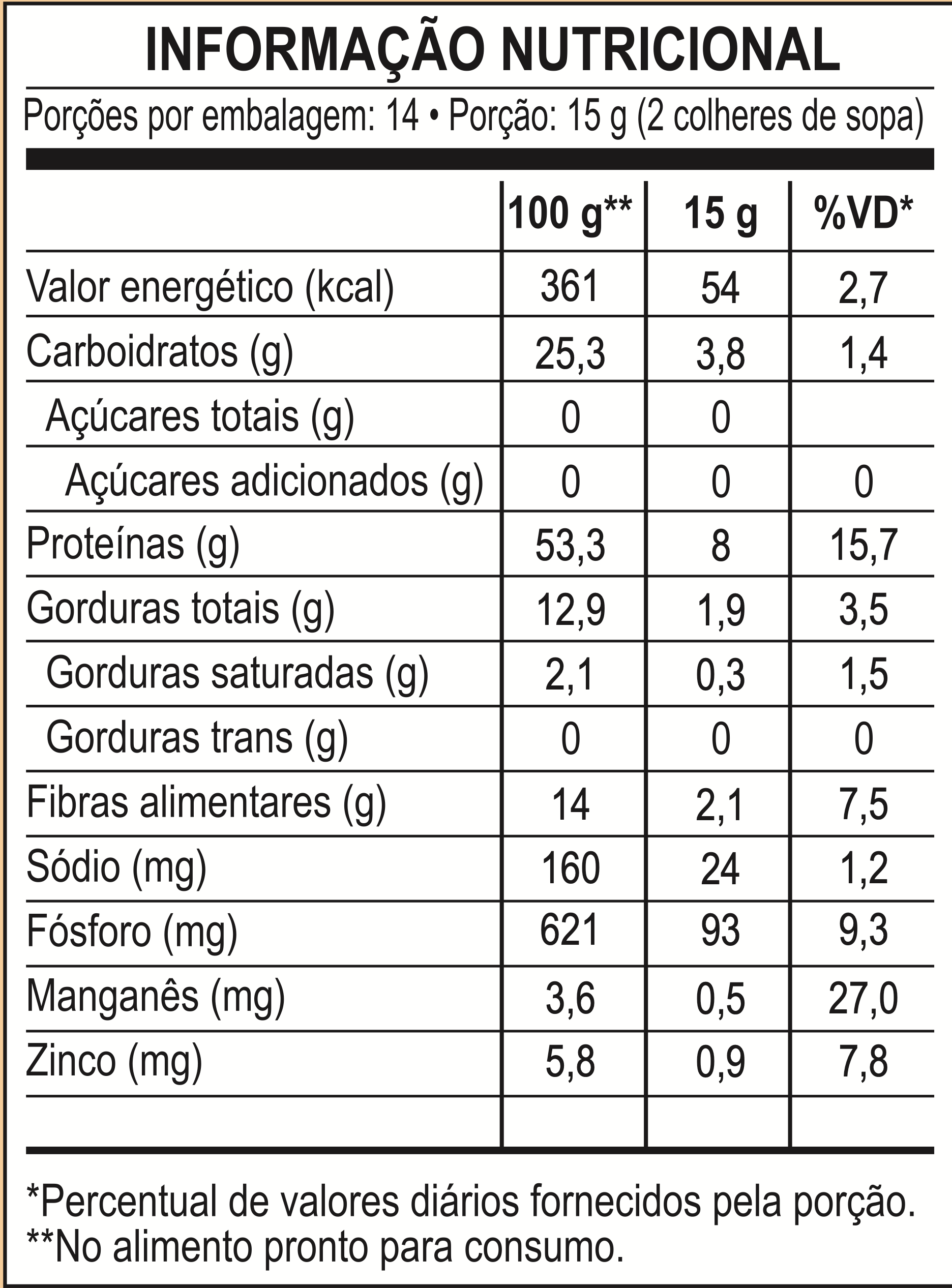 Tabela nutricional de Pasta de Amendoim em Pó Natural